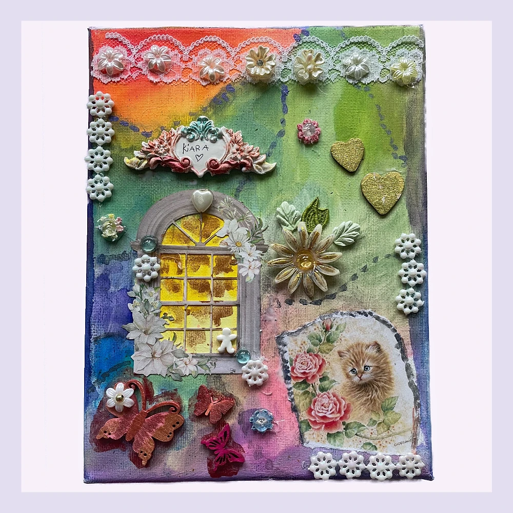 Kreative Collage auf Leinwand mit verschiedenen Materialien